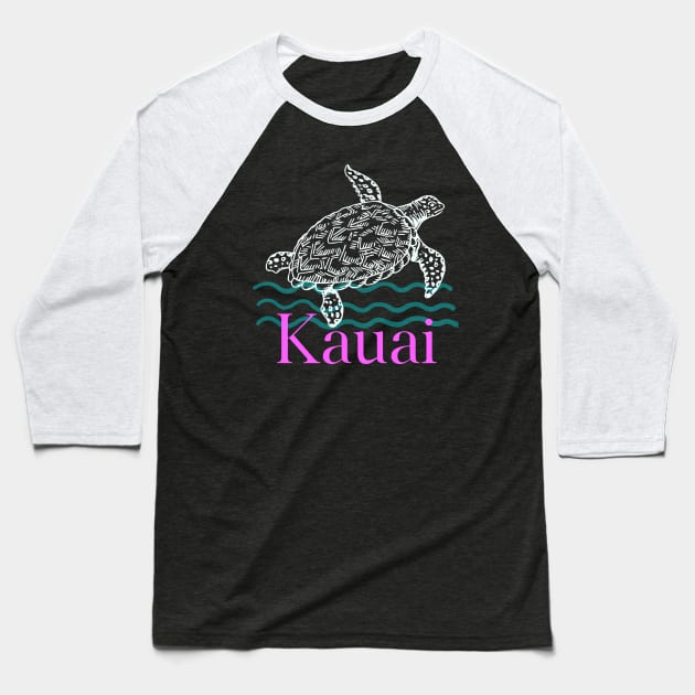 Kauai Hawaii Sea Turtle Swimming Hawaiian Island Beach Kids Women Baseball T-Shirt by Pine Hill Goods